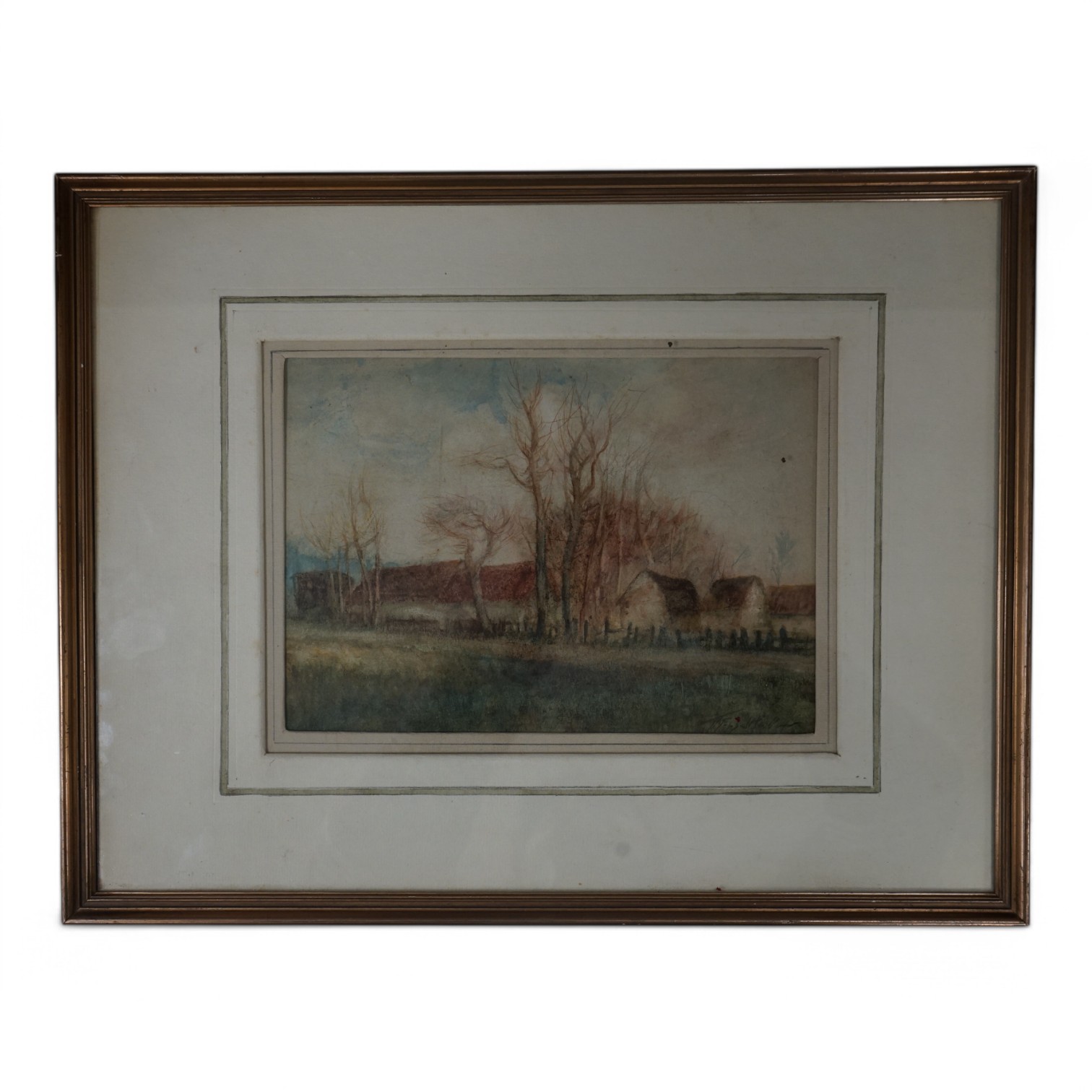 Late 19th / early 20th century watercolour, Study of farm buildings, indistinctly signed possibly by William Tatton Winter, RBA (1855-1928), 18 x 25cm. Condition - fair